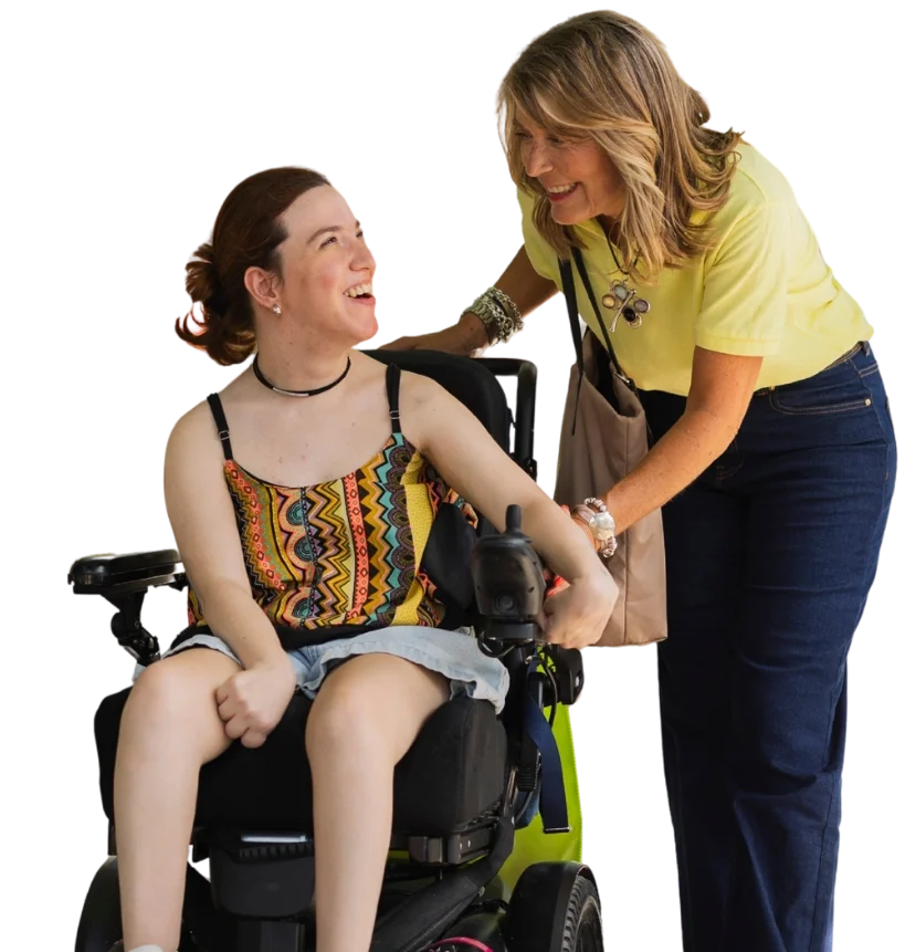 disability support assistant helping disabled women on wheelchair